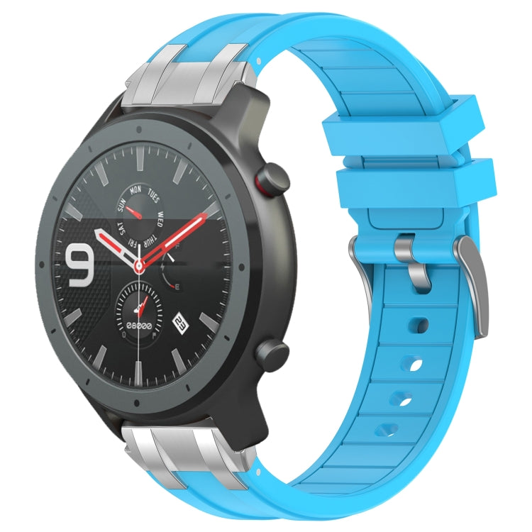 For Amazfit Watch GTR 47mm 22mm Quick Release Silver Buckle Royal Silicone Watch Band(Sky Blue)