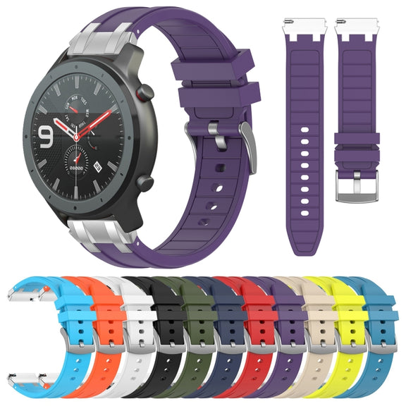 For Amazfit Watch GTR 2e 22mm Quick Release Silver Buckle Royal Silicone Watch Band(Sky Blue)