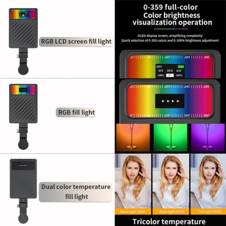 V16R Wth OLED Screen 24 Effects RGB Light Pocket Fill Light for Mobile Phone / Tablet / Laptop