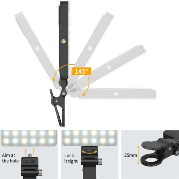 V16SE For Mobile Phone / Tablet / Laptop Three Light Modes Clip-On Pocket Mini Fill Light