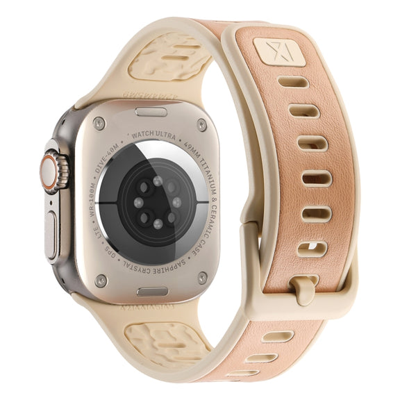 For Apple Watch Ultra 49mm Leather Skin Silicone Watch Band(Pink)