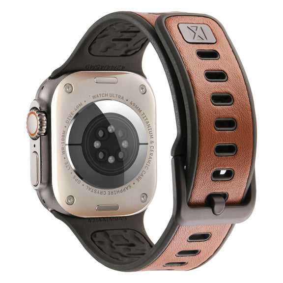 For Apple Watch Ultra 49mm Leather Skin Silicone Watch Band(Brown)