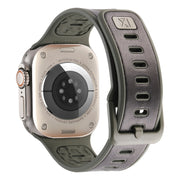 For Apple Watch Ultra 49mm Leather Skin Silicone Watch Band(Black)