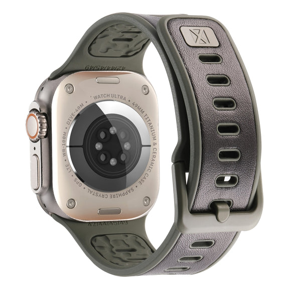 For Apple Watch Ultra 49mm Leather Skin Silicone Watch Band(Black)