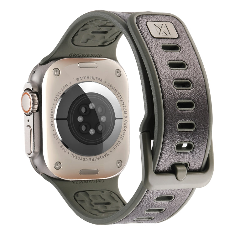 For Apple Watch Ultra 49mm Leather Skin Silicone Watch Band(Black)