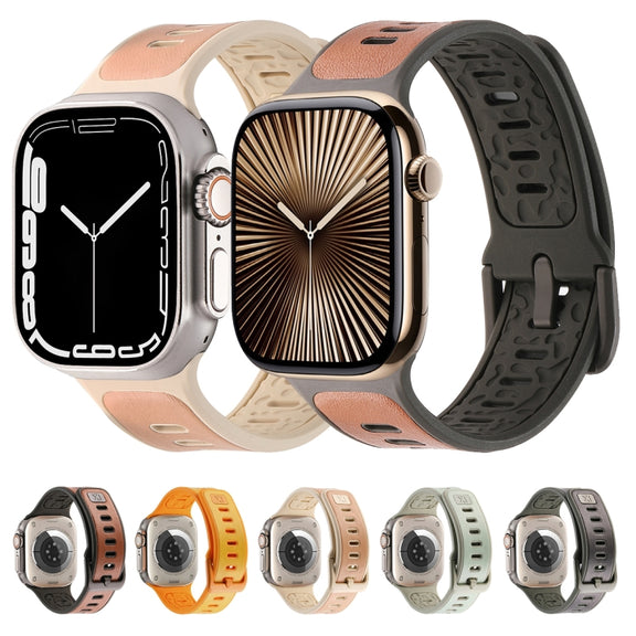 For Apple Watch Ultra 49mm Leather Skin Silicone Watch Band(Green)
