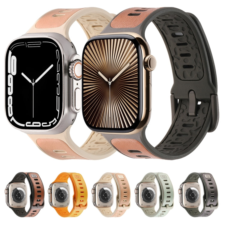 For Apple Watch Ultra 49mm Leather Skin Silicone Watch Band(Orange)