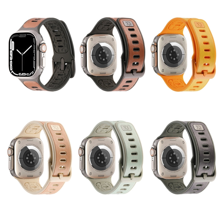 For Apple Watch Ultra 49mm Leather Skin Silicone Watch Band(Orange)