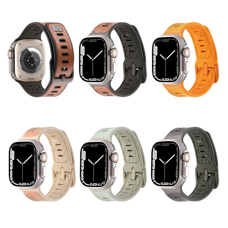 For Apple Watch Ultra 49mm Leather Skin Silicone Watch Band(Brown)