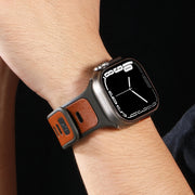For Apple Watch Series 10 46mm Leather Skin Silicone Watch Band(Orange)