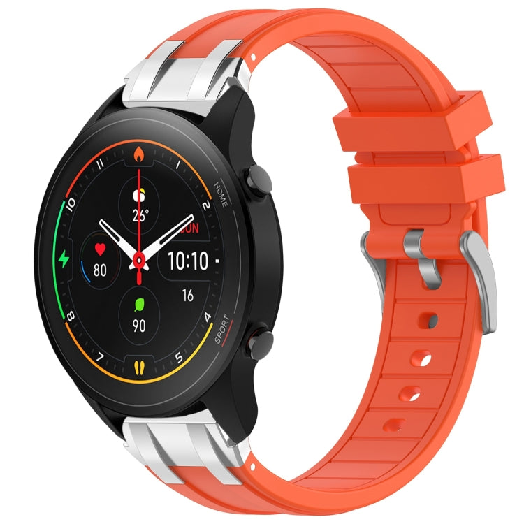 For Xiaomi Watch S1 Pro 22mm Quick Release Silver Buckle Royal Silicone Watch Band(Orange)