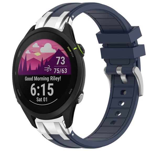 For Garmin Forerunner 255 Music 22mm Quick Release Silver Buckle Royal Silicone Watch Band(Navy Blue)