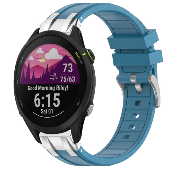 For Garmin Forerunner 255 Music 22mm Quick Release Silver Buckle Royal Silicone Watch Band(Sea Blue)