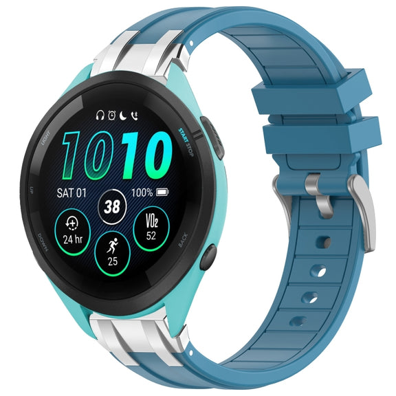 For Garmin Forerunner 265 Music 22mm Quick Release Silver Buckle Royal Silicone Watch Band(Sea Blue)