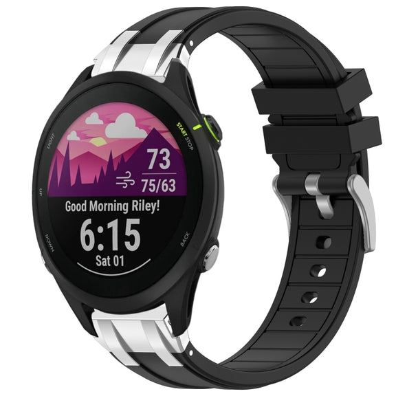 For Garmin Forerunner 255 22mm Quick Release Silver Buckle Royal Silicone Watch Band(Black)