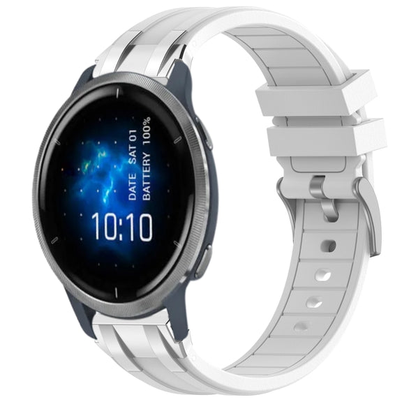 For Garmin Venu 2 22mm Quick Release Silver Buckle Royal Silicone Watch Band(White)