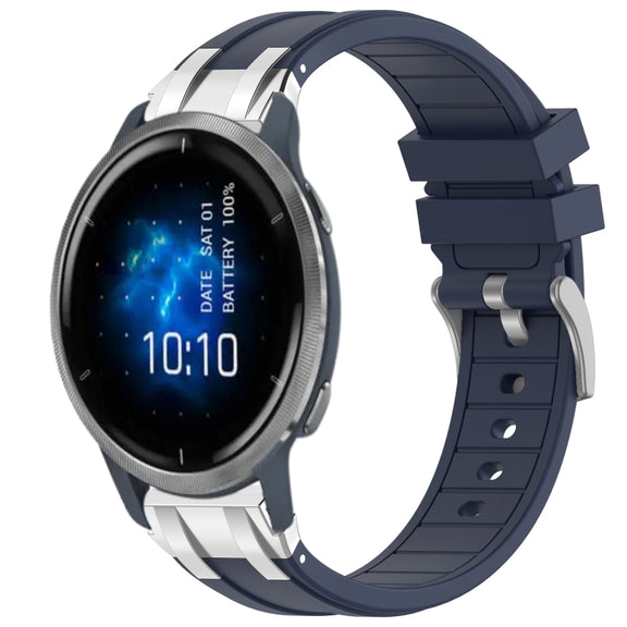 For Garmin Venu 2 22mm Quick Release Silver Buckle Royal Silicone Watch Band(Navy Blue)