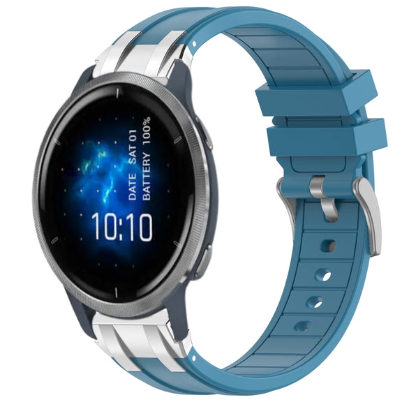 For Garmin Venu 2 22mm Quick Release Silver Buckle Royal Silicone Watch Band(Sea Blue)