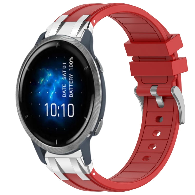 For Garmin Venu 2 22mm Quick Release Silver Buckle Royal Silicone Watch Band(Red)