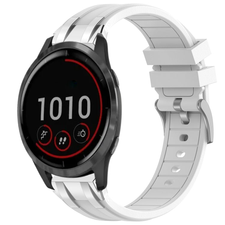 For Garmin Vivoactive 4 22mm Quick Release Silver Buckle Royal Silicone Watch Band(White)