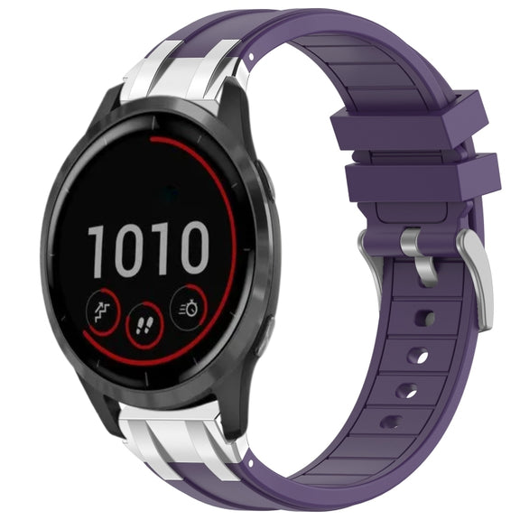 For Garmin Vivoactive 4 22mm Quick Release Silver Buckle Royal Silicone Watch Band(Purple)