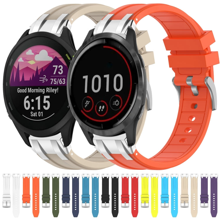For Garmin Forerunner 265 22mm Quick Release Silver Buckle Royal Silicone Watch Band(Orange)