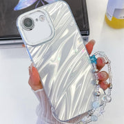 For iPhone 16e Plating Glitter Texture Chain Wristband TPU Phone Case with Lens Film(White Water Ripples)