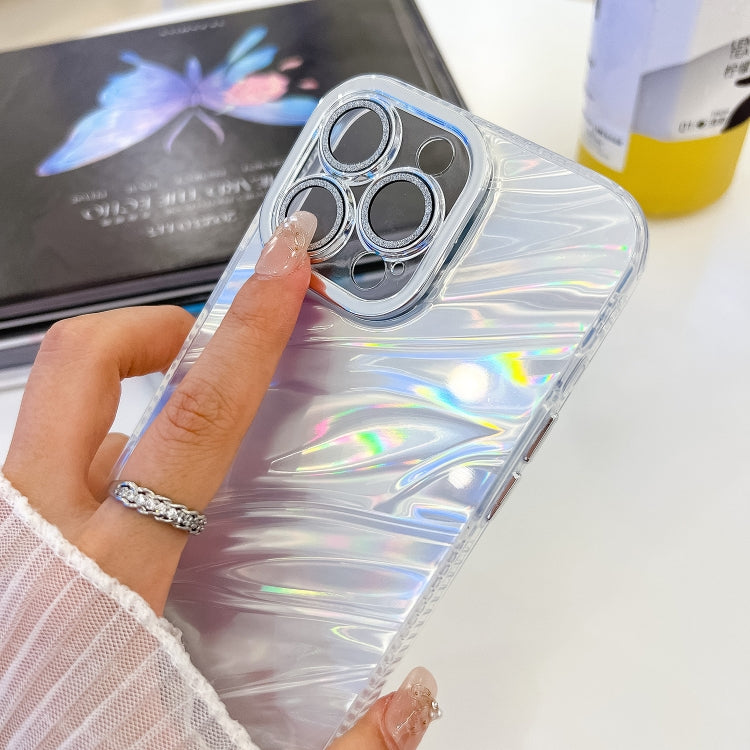 For iPhone 16e Plating Glitter Texture Chain Wristband TPU Phone Case with Lens Film(Pink Shell Pattern)