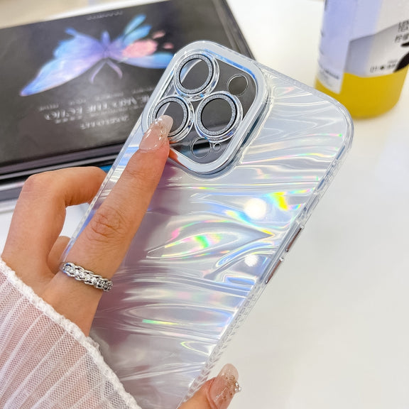 For iPhone 16e Plating Glitter Texture Chain Wristband TPU Phone Case with Lens Film(Pink Feathers)