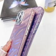 For iPhone 16e Plating Glitter Texture Chain Wristband TPU Phone Case with Lens Film(White Feathers)