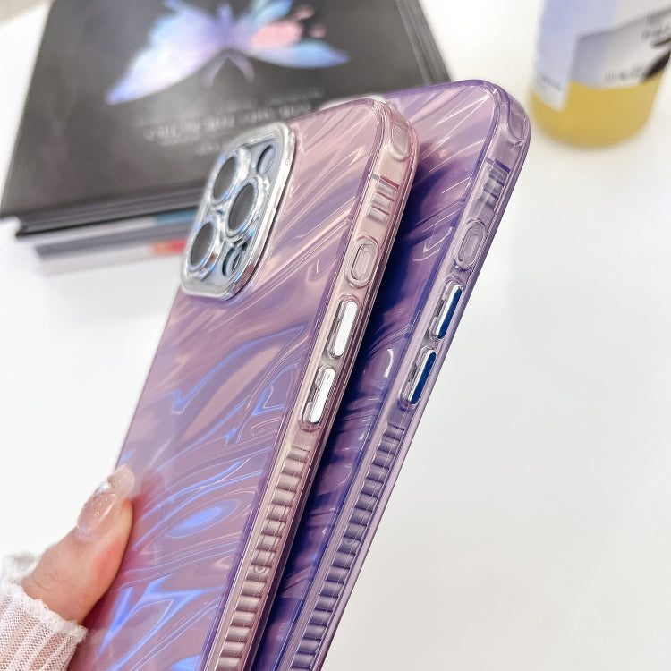 For iPhone 16 Pro Plating Glitter Texture Chain Wristband TPU Phone Case with Lens Film(White Shell Pattern)
