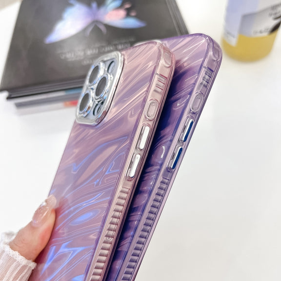 For iPhone 16 Pro Plating Glitter Texture Chain Wristband TPU Phone Case with Lens Film(White Shell Pattern)