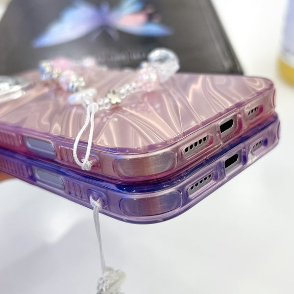 For iPhone 16e Plating Glitter Texture Chain Wristband TPU Phone Case with Lens Film(White Water Ripples)