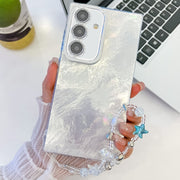 For Samsung Galaxy S25+ 5G Plating Glitter Texture Chain Wristband TPU Phone Case with Lens Film(White Tinfoil Texture)