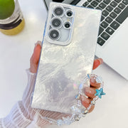 For Samsung Galaxy S25 Ultra 5G Plating Glitter Texture Chain Wristband TPU Phone Case with Lens Film(White Tinfoil Texture)