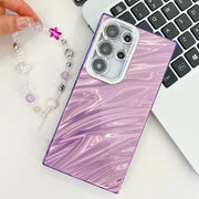 For Samsung Galaxy S25+ 5G Plating Glitter Texture Chain Wristband TPU Phone Case with Lens Film(Purple Shell Pattern)