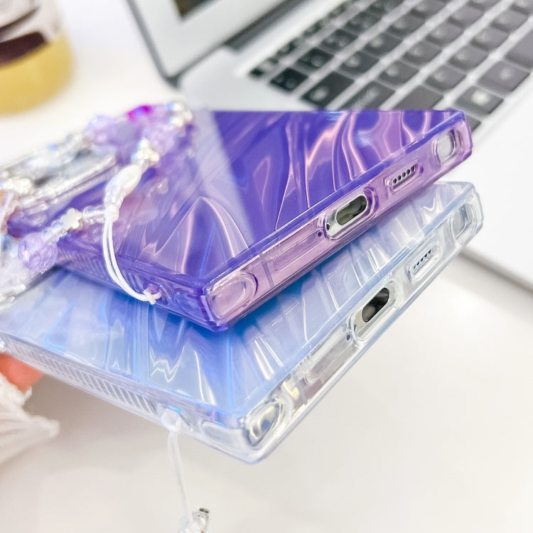 For Samsung Galaxy S25 Ultra 5G Plating Glitter Texture Chain Wristband TPU Phone Case with Lens Film(Purple Shell Pattern)