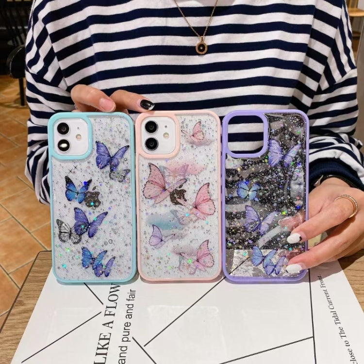 For iPhone 16 Color Butterfly Glitter Epoxy TPU Phone Case(Pink)