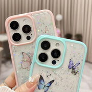 For iPhone 16 Pro Color Butterfly Glitter Epoxy TPU Phone Case(Pink)