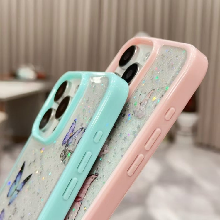 For iPhone 16 Pro Color Butterfly Glitter Epoxy TPU Phone Case(Pink)