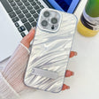 For iPhone 16 Pro Max Plating Glitter Texture Fold Holder TPU Phone Case with Lens Film(White Water Ripples) - iPhone 16 Pro Max Cases by PMC TechLife | Online Shopping South Africa | PMC TechLife | Buy Now Pay Later Mobicred