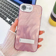 For iPhone 16e Plating Glitter Texture Fold Holder TPU Phone Case with Lens Film(Pink Feather Yarn) - iPhone 16e Cases by PMC TechLife | Online Shopping South Africa | PMC TechLife | Buy Now Pay Later Mobicred