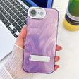 For iPhone 16e Plating Glitter Texture Fold Holder TPU Phone Case with Lens Film(Purple Feather Yarn) - iPhone 16e Cases by PMC TechLife | Online Shopping South Africa | PMC TechLife | Buy Now Pay Later Mobicred