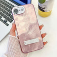 For iPhone 16e Plating Glitter Texture Fold Holder TPU Phone Case with Lens Film(Pink Tinfoil Texture) - iPhone 16e Cases by PMC TechLife | Online Shopping South Africa | PMC TechLife | Buy Now Pay Later Mobicred