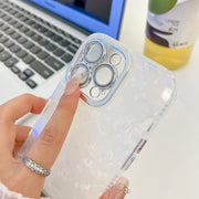 For iPhone 16 Plating Glitter Texture Fold Holder TPU Phone Case with Lens Film(White Tinfoil Texture)