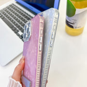 For iPhone 16 Plating Glitter Texture Fold Holder TPU Phone Case with Lens Film(White Tinfoil Texture)