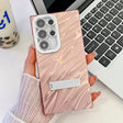 For Samsung Galaxy S25 Ultra 5G Plating Glitter Texture Fold Holder TPU Phone Case with Lens Film(Pink Water Ripples) - Galaxy S25 Ultra 5G Cases by PMC Jewellery | Online Shopping South Africa | PMC Jewellery | Buy Now Pay Later Mobicred