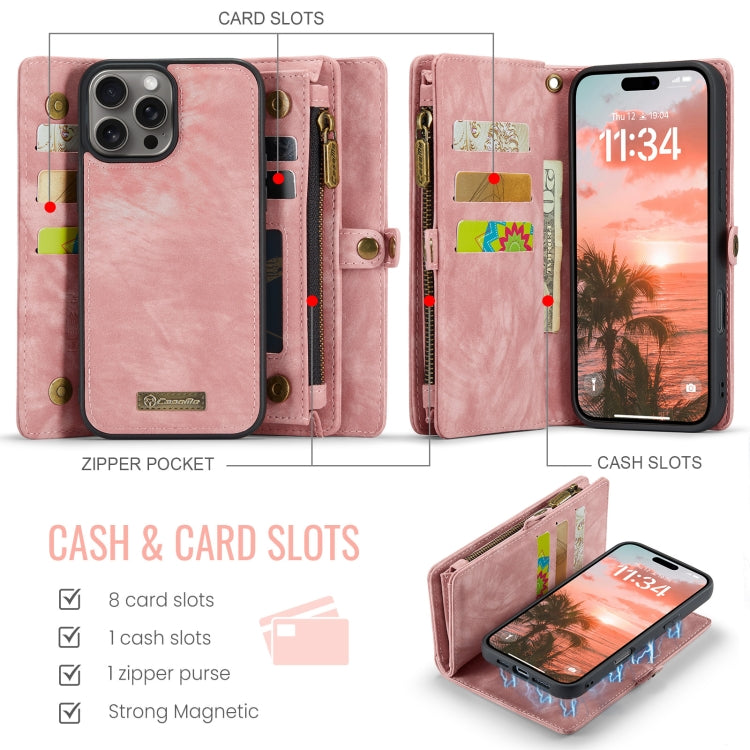 For iPhone 16 Pro Max CaseMe 008 Detachable Multifunctional Leather Phone Case(Pink)