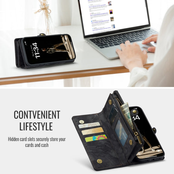 For iPhone 16 Pro Max CaseMe 008 Detachable Multifunctional Leather Phone Case(Black)