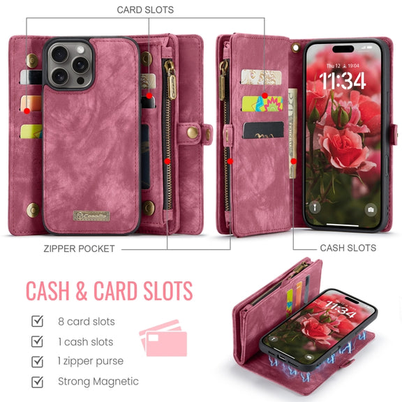 For iPhone 16 Pro CaseMe 008 Detachable Multifunctional Leather Phone Case(Red)
